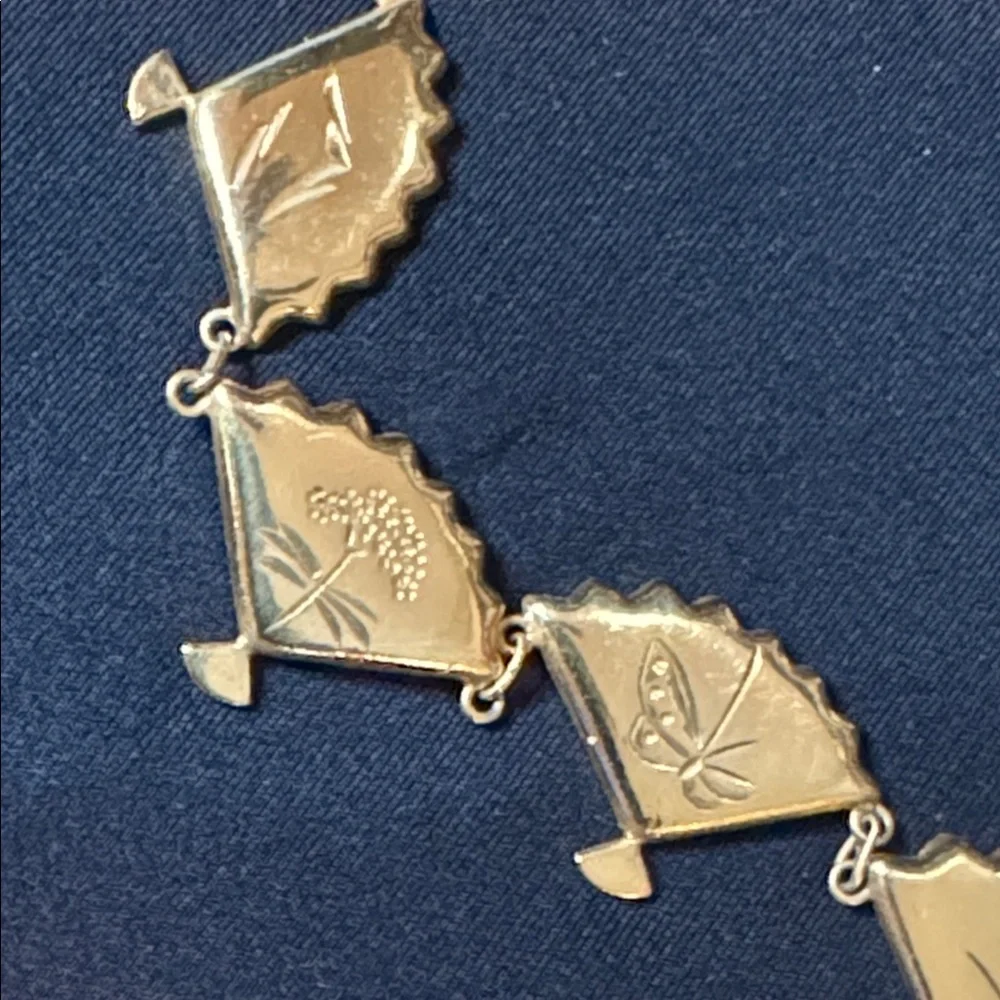 Japanese Amita Damascene fan shaped necklace,